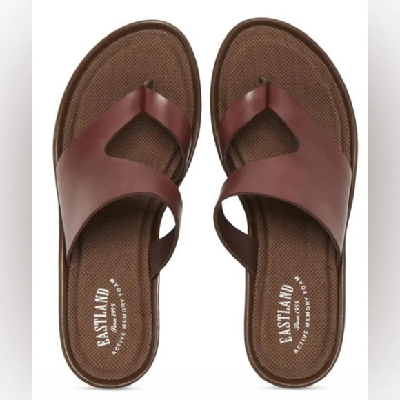 NWOB Eastland Laurel Wedge Thong Sandals Cinnamon Brown / Maroon Leather 9 - Picture 3 of 8